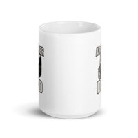 White mug with humorous art design