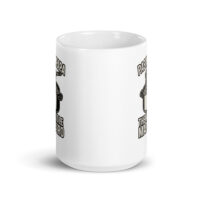 White mug with pasta pot design and text.