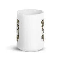 White mug with funny dad cooking quote.