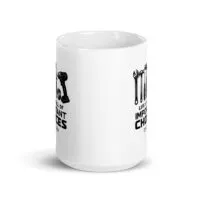 White mug with tool graphics and text