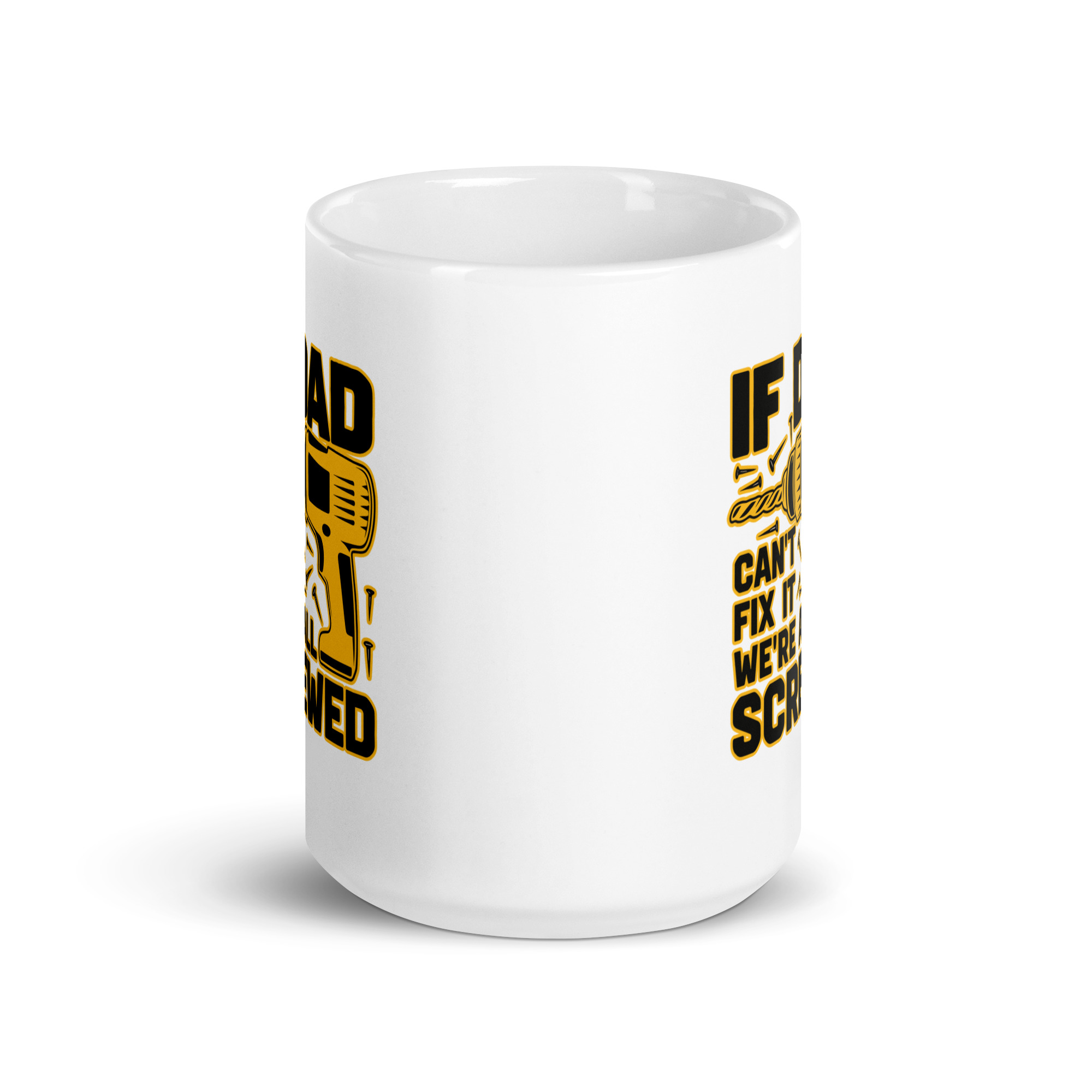 white-glossy-mug-white-15-oz-front-view-68f5bfd25de80.jpg Funny dad-themed coffee mug with text design.