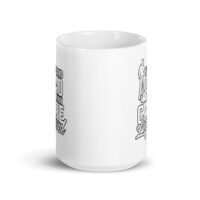 White mug featuring dad-themed text art design.