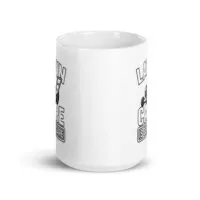 White mug with humorous lawn care print