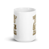 White mug with disc golf design.