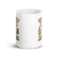 White mug with disc golf design.