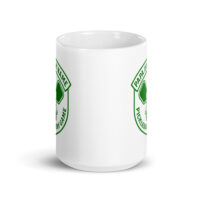 White mug with pickleball-themed design.