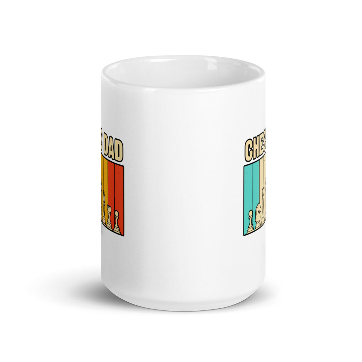 Chess-themed mug with vintage colors and pieces.