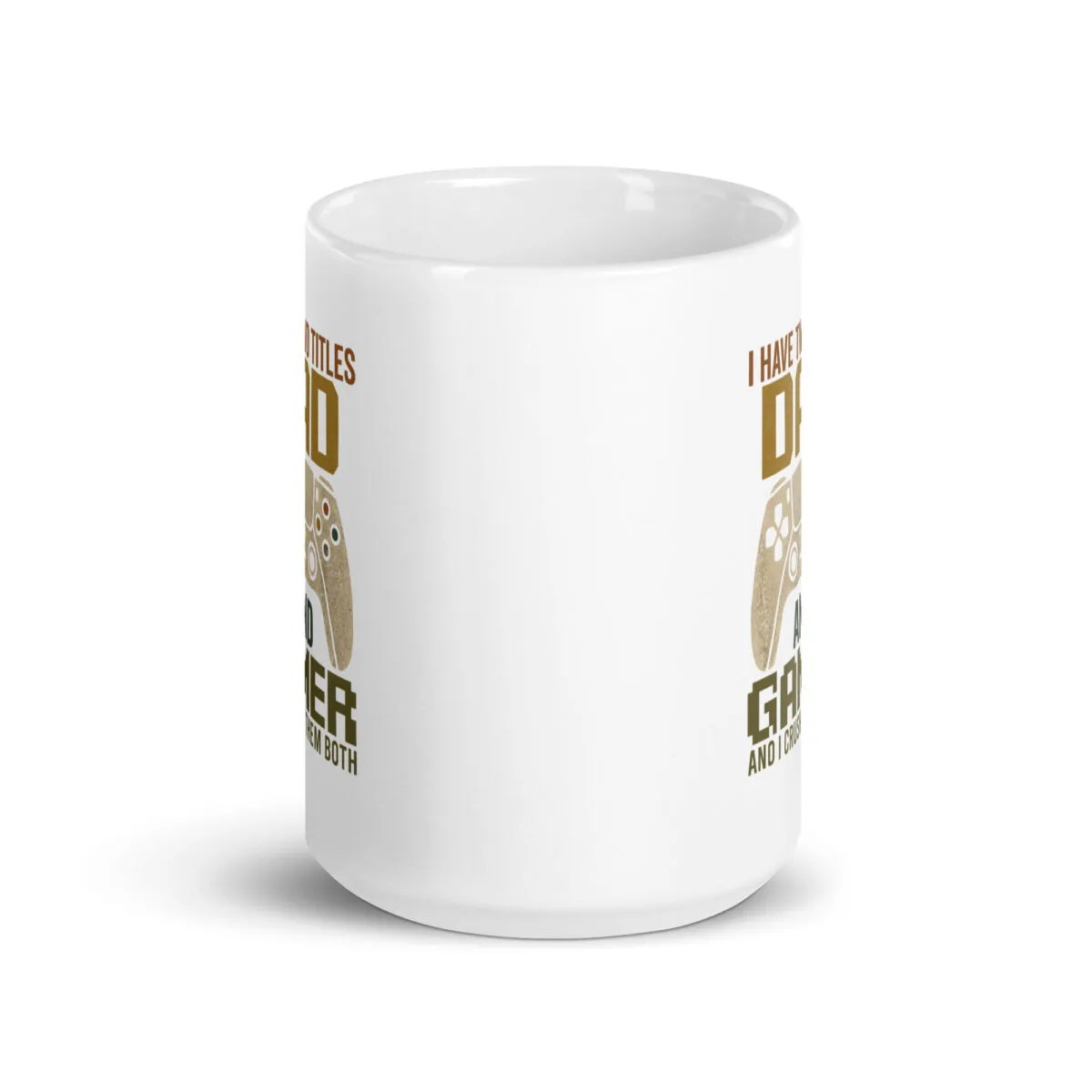 White mug with gamer controller graphic.