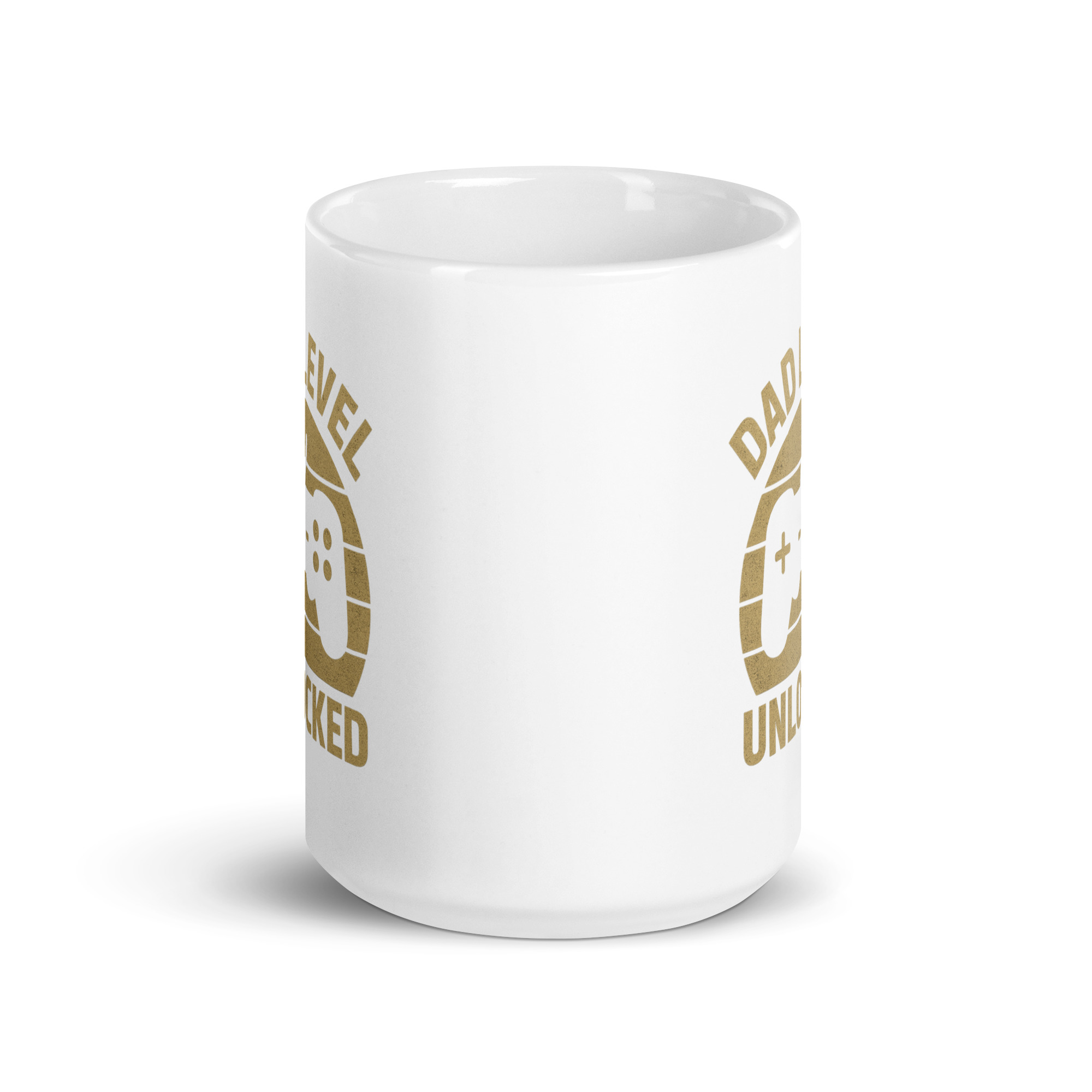 white-glossy-mug-white-15-oz-front-view-68f62d5885300.jpg White mug with gaming-themed design, Dad Level Unlocked.