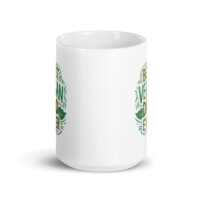 White mug with vegan design and slogan.
