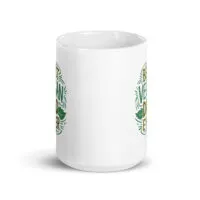 White mug with vegan design and slogan.