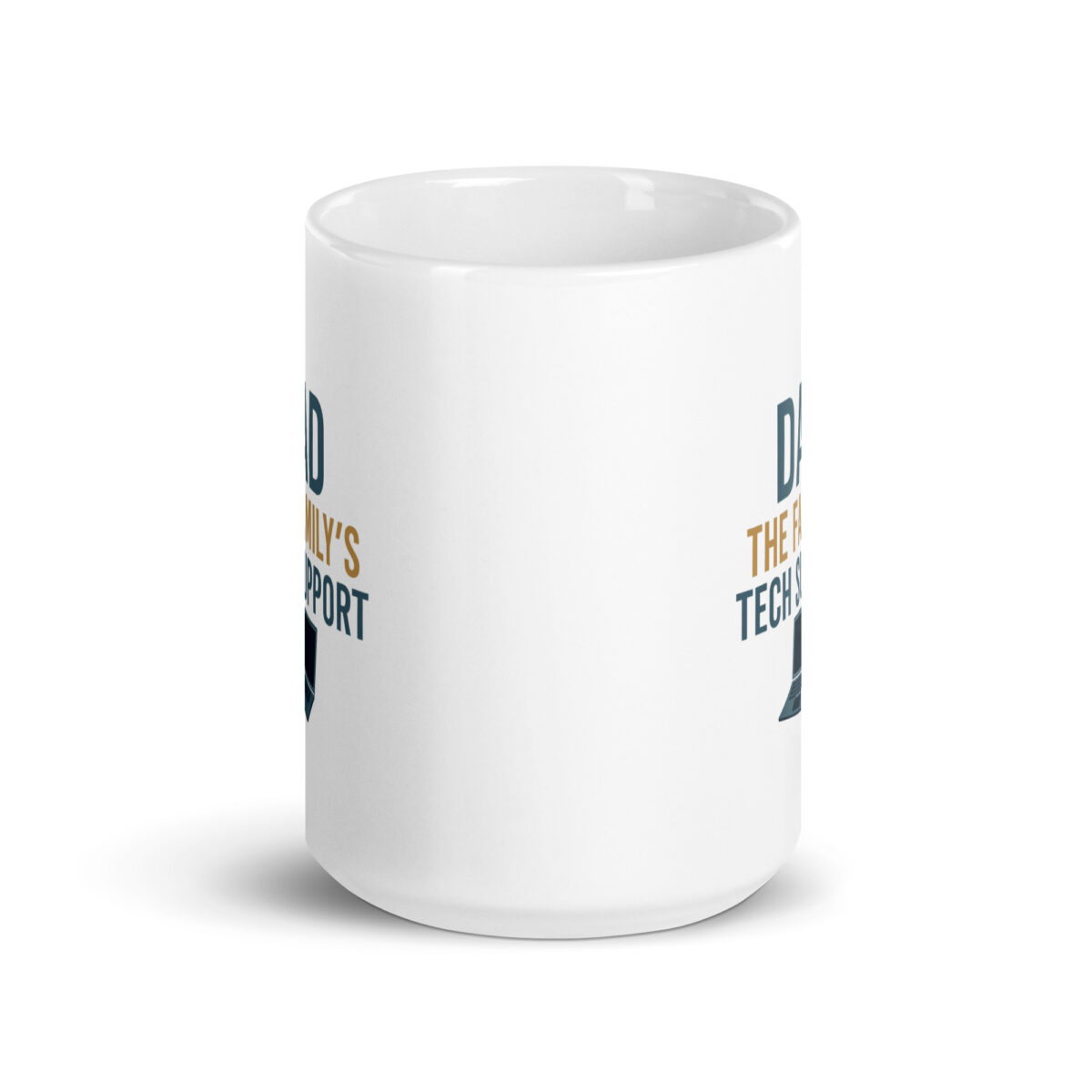 White mug with tech support dad design