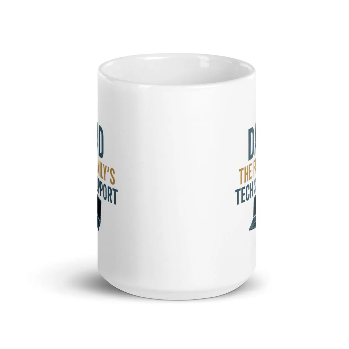 White mug with tech support dad design
