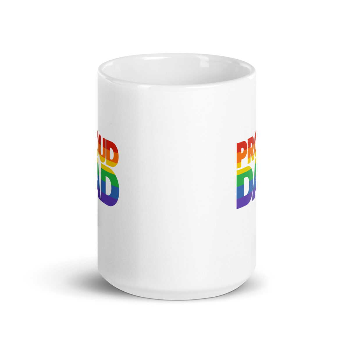 White mug with rainbow 'Proud Dad' text
