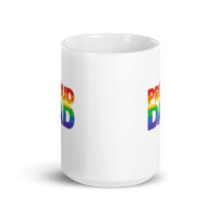 White mug with rainbow 'Proud Dad' text