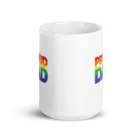 White mug with rainbow 'Proud Dad' text