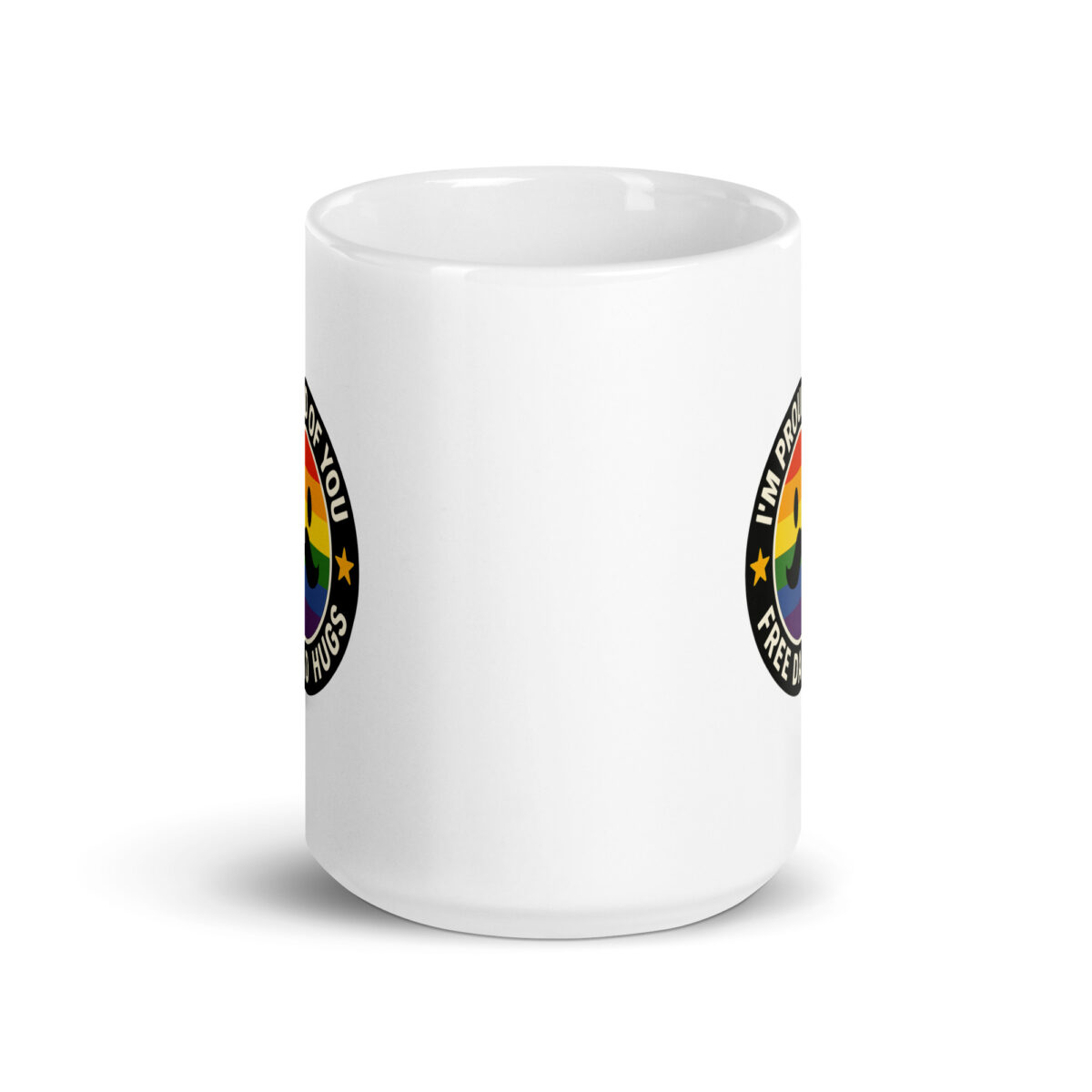 White mug with rainbow pride design
