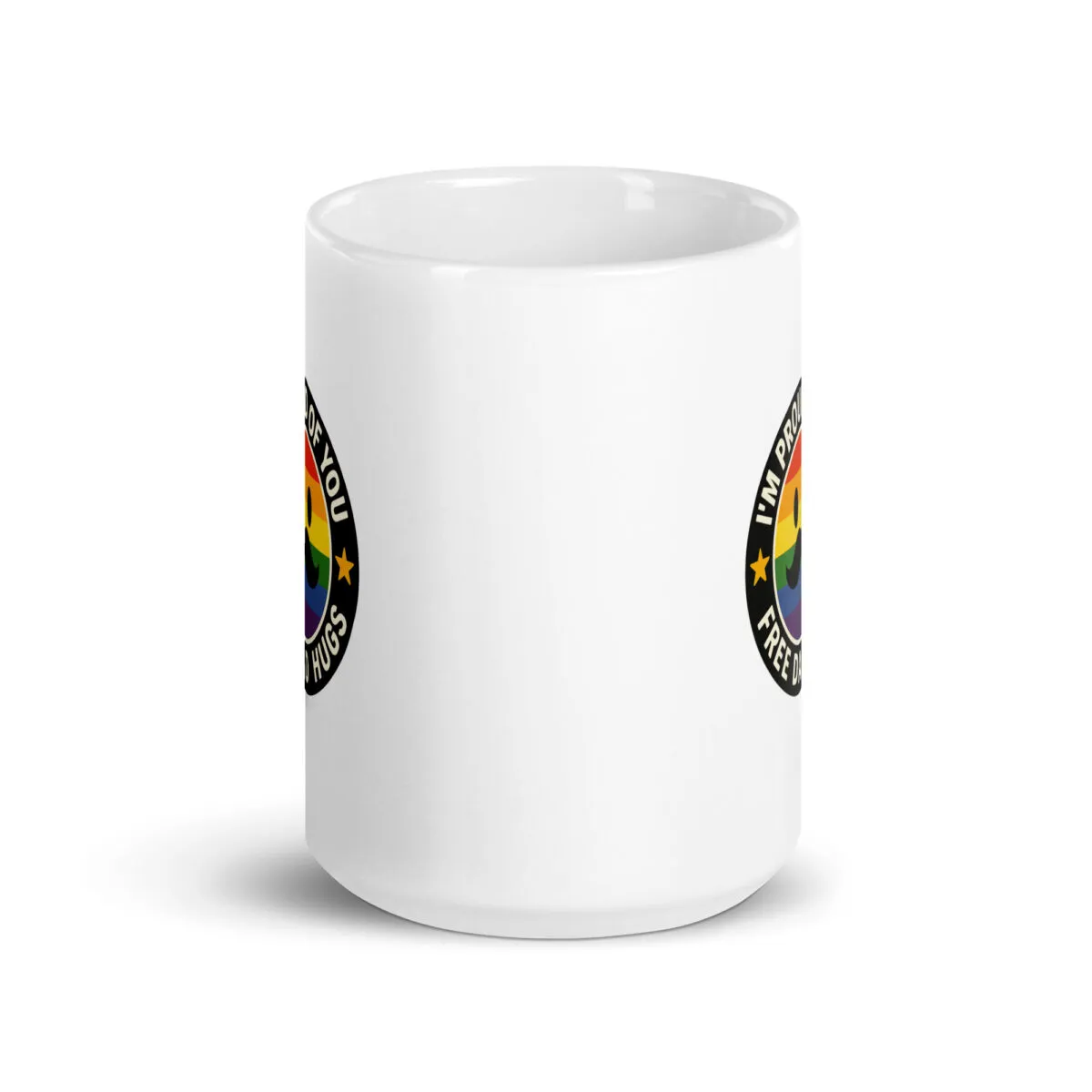 White mug with rainbow pride design