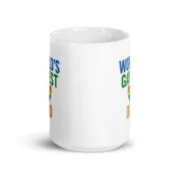 Mug with rainbow heart design and text.