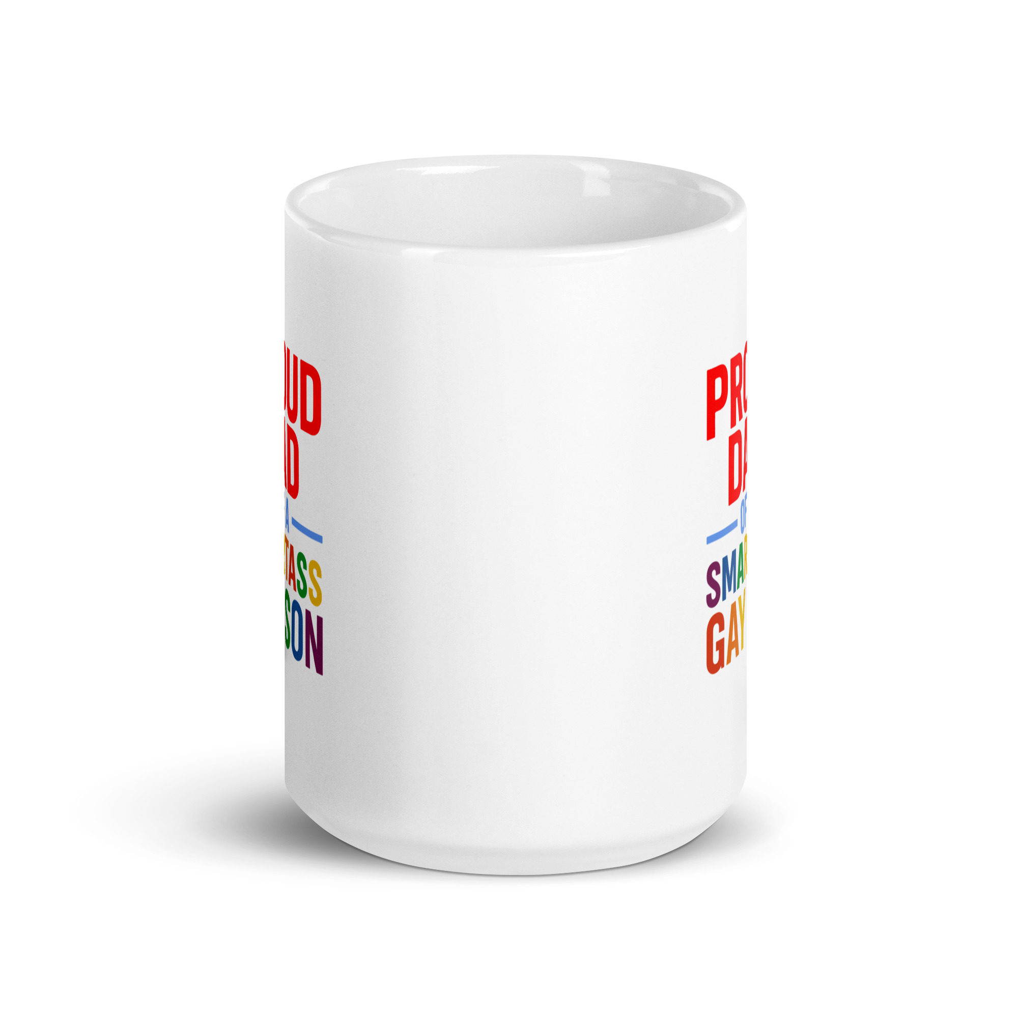white-glossy-mug-white-15-oz-front-view-68f739d5cecf4.jpg Pride-themed mug with rainbow text design