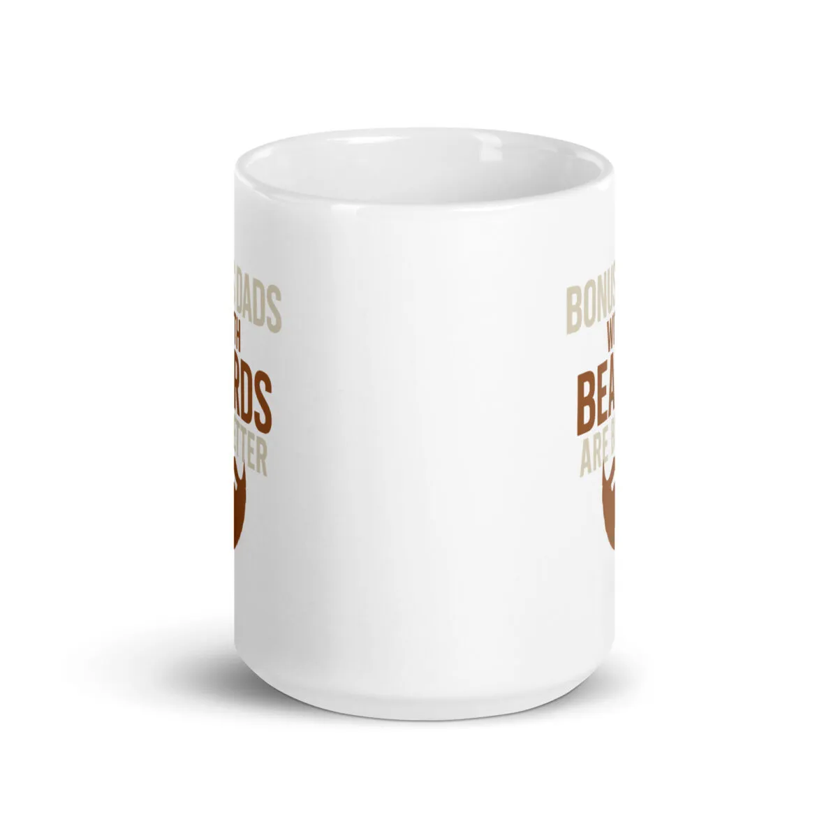 White mug with bearded men quote