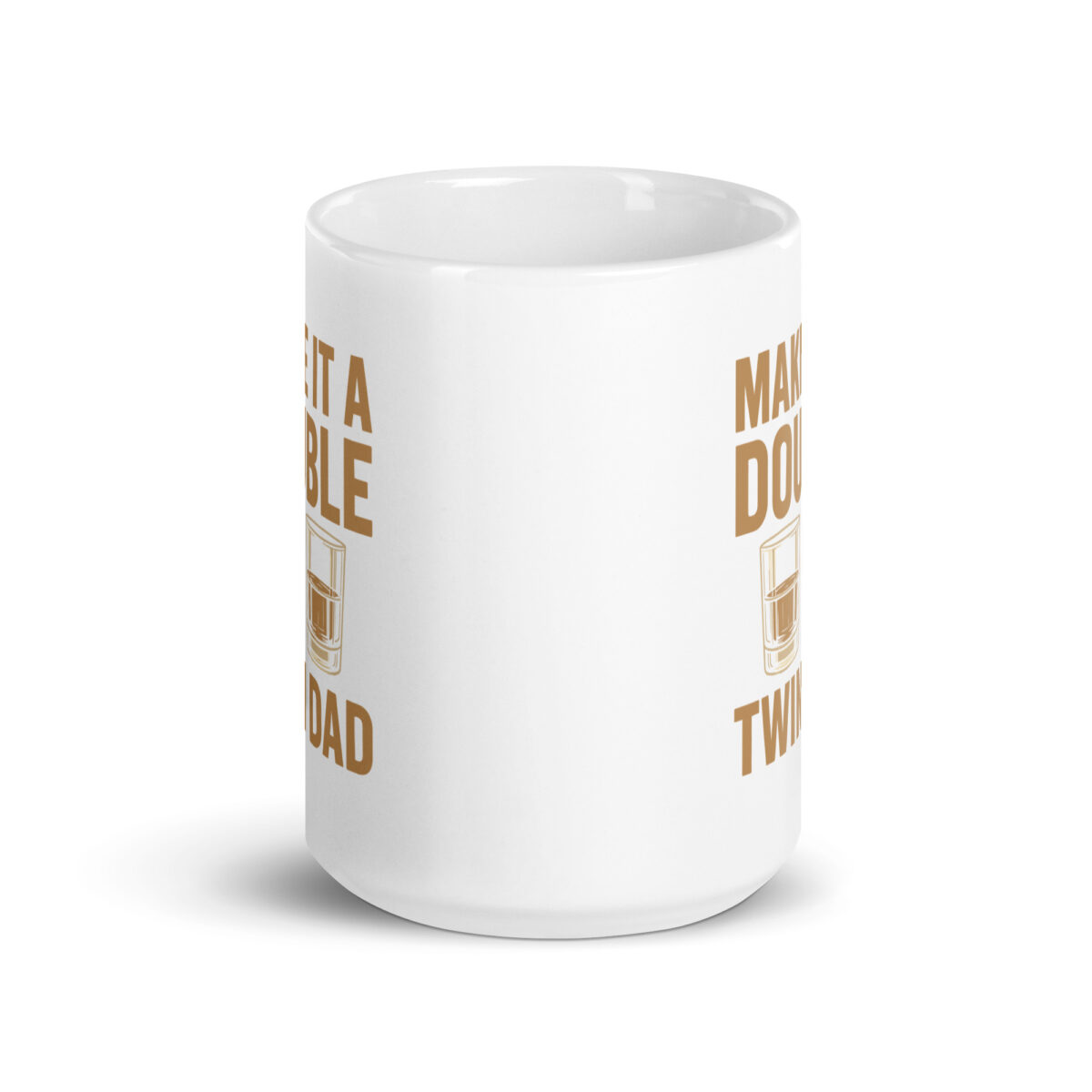 White mug with humorous whiskey text and illustration.