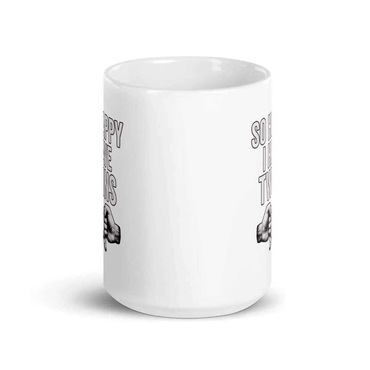 White mug with humorous twin-themed quote.