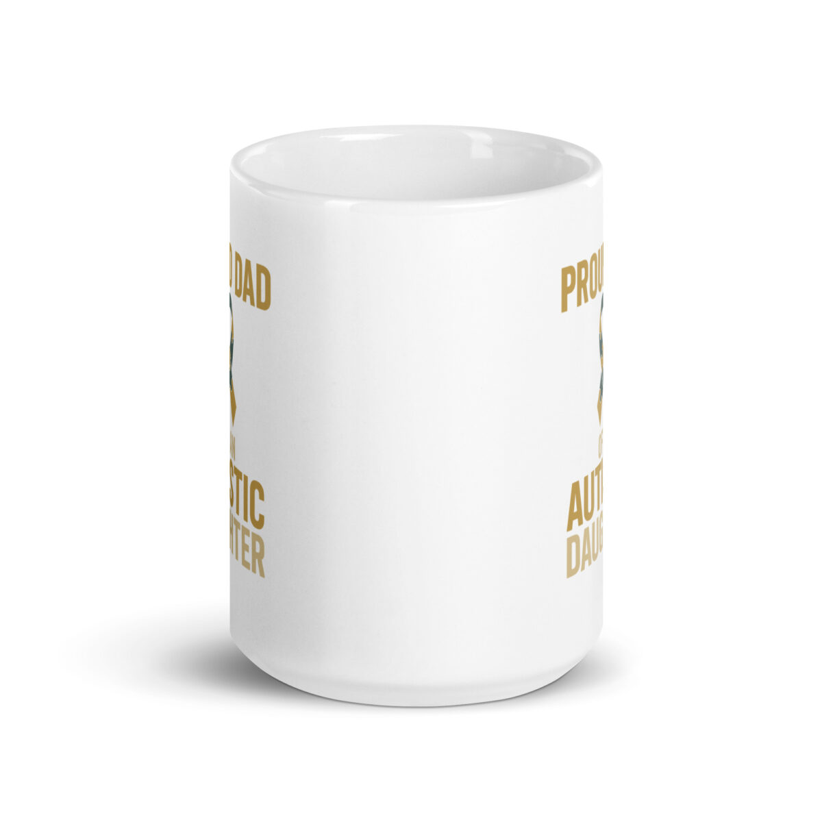 White mug, proud dad of autistic daughter design.