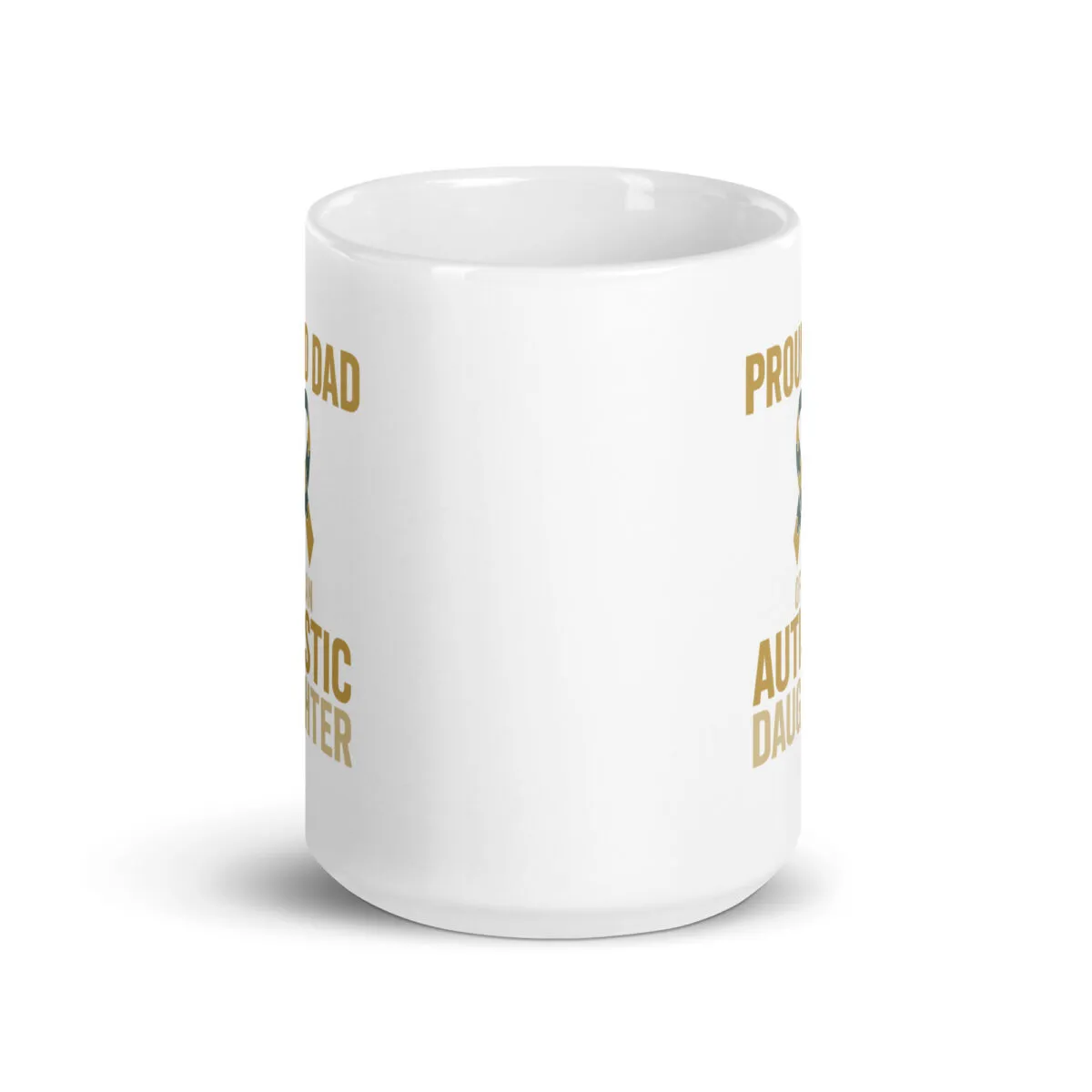 White mug, proud dad of autistic daughter design.