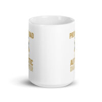 White mug, proud dad of autistic daughter design.