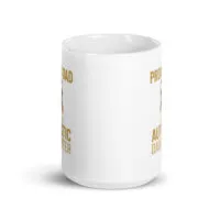 White mug, proud dad of autistic daughter design.