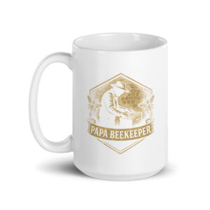 Papa Beekeeper mug with beekeeping illustration.