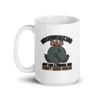 Woodworking dad mug with hammer graphic.