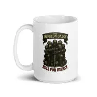 Fantasy mug with knight and dice design