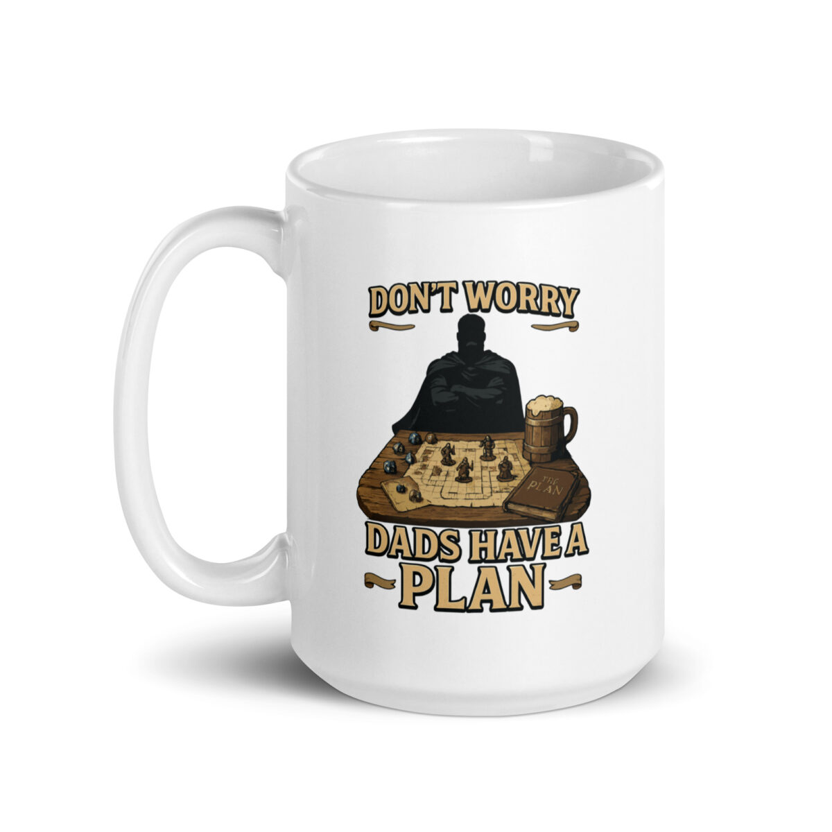 Mug with dad-themed planning illustration