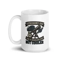 Astronomy dad mug with telescope graphic design.