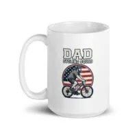 Dad Cycling Squad mug with cyclist graphic.