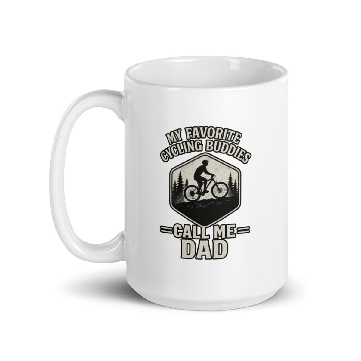 Cycling-themed dad coffee mug with illustration.