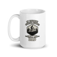 Cycling-themed dad coffee mug with illustration.