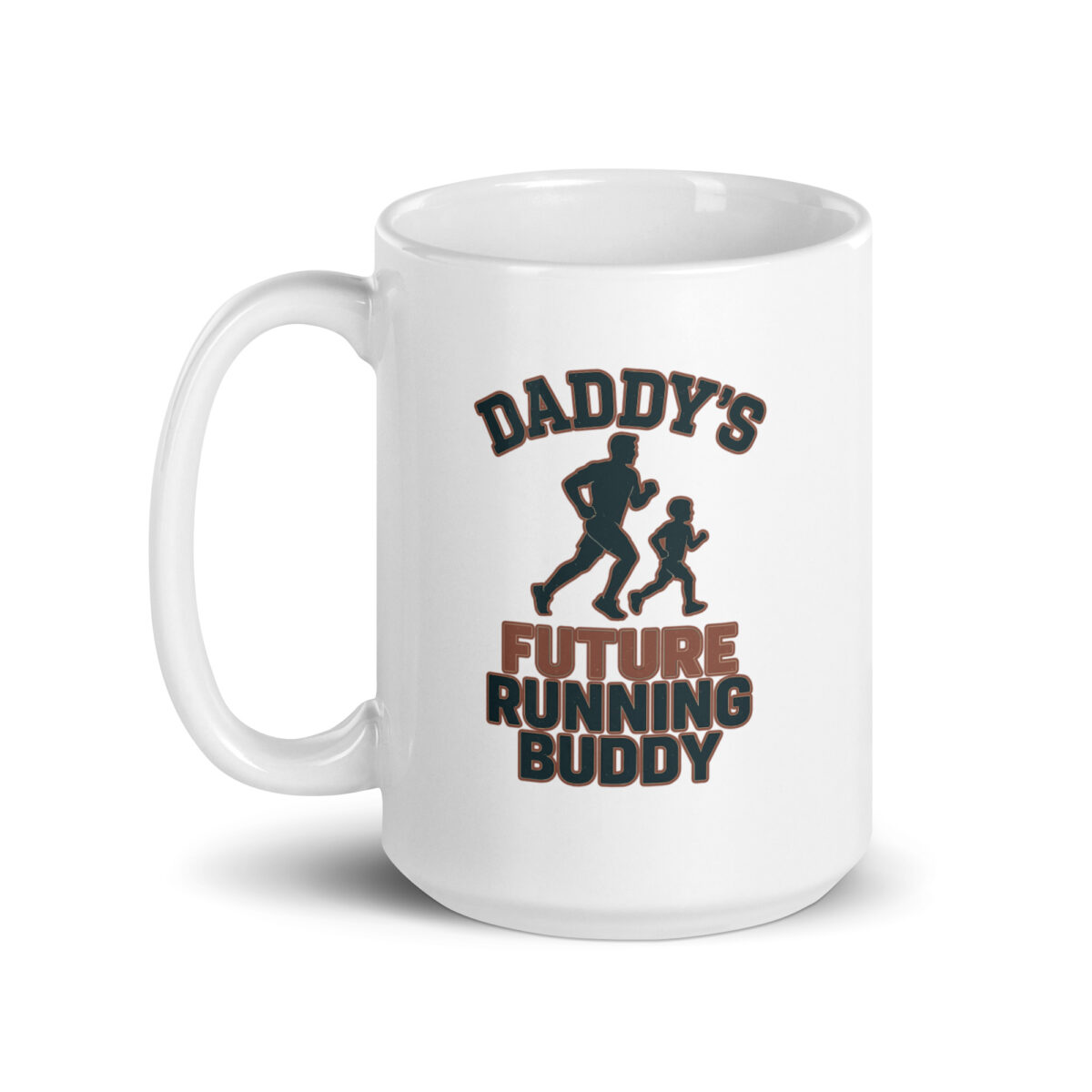 White mug with 'Daddy's Future Running Buddy' print