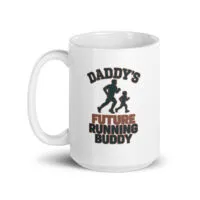 White mug with 'Daddy's Future Running Buddy' print