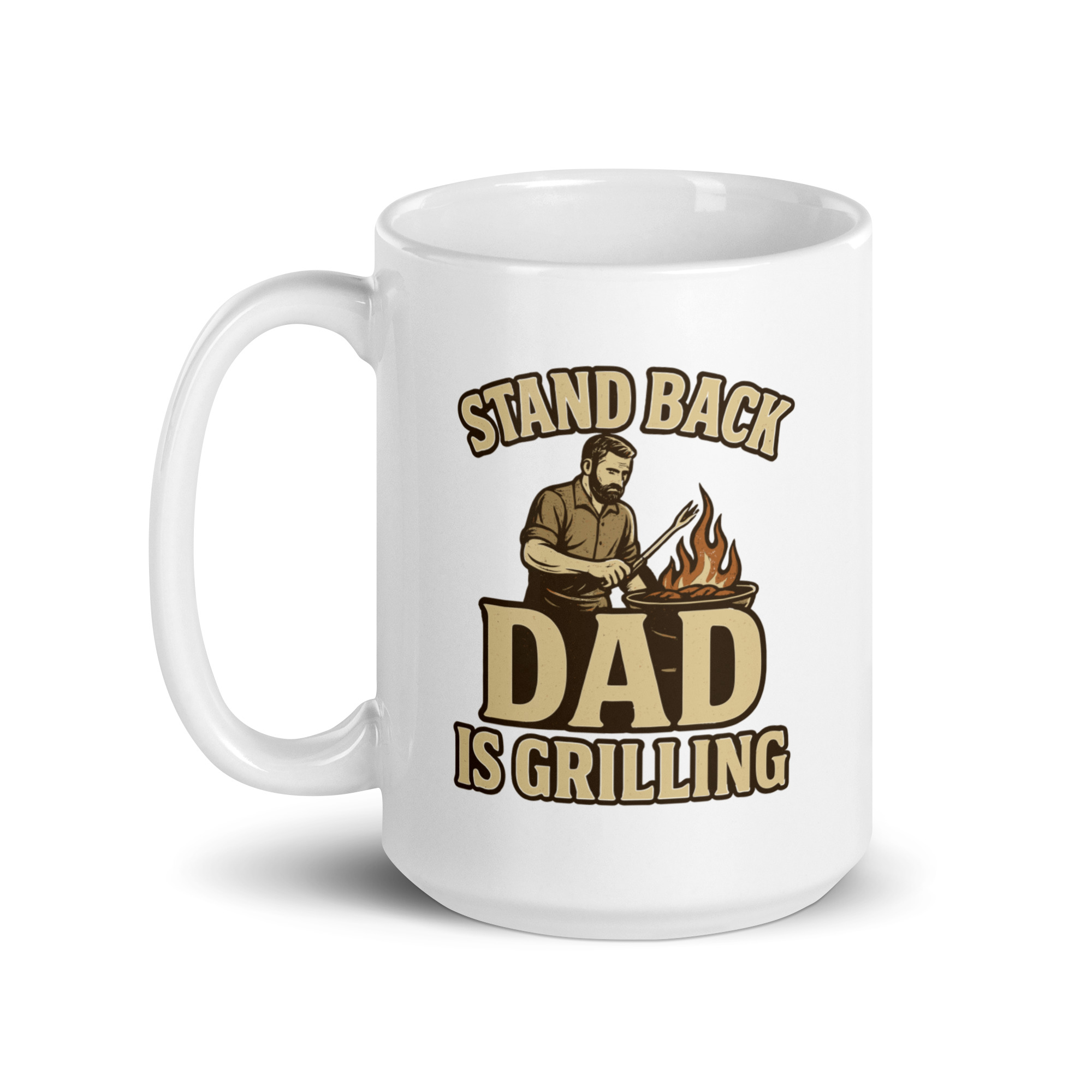 white-glossy-mug-white-15-oz-handle-on-left-68f1ce1dabe66.jpg White mug with grilling dad illustration.