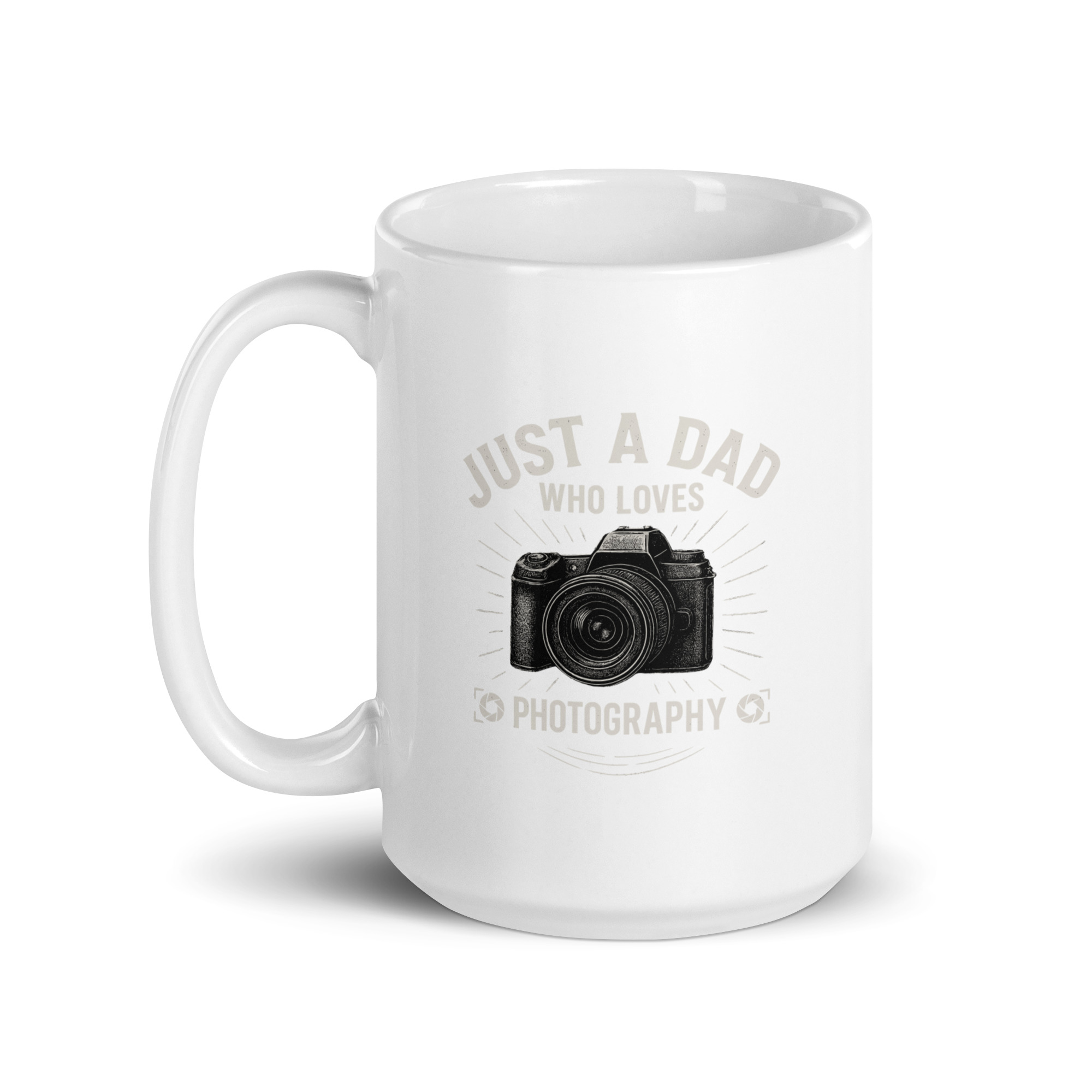 white-glossy-mug-white-15-oz-handle-on-left-68f1da5acff1f.jpg Mug saying 'Just a Dad Who Loves Photography'