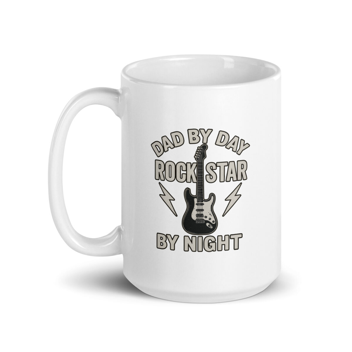 White mug with dad rock star design