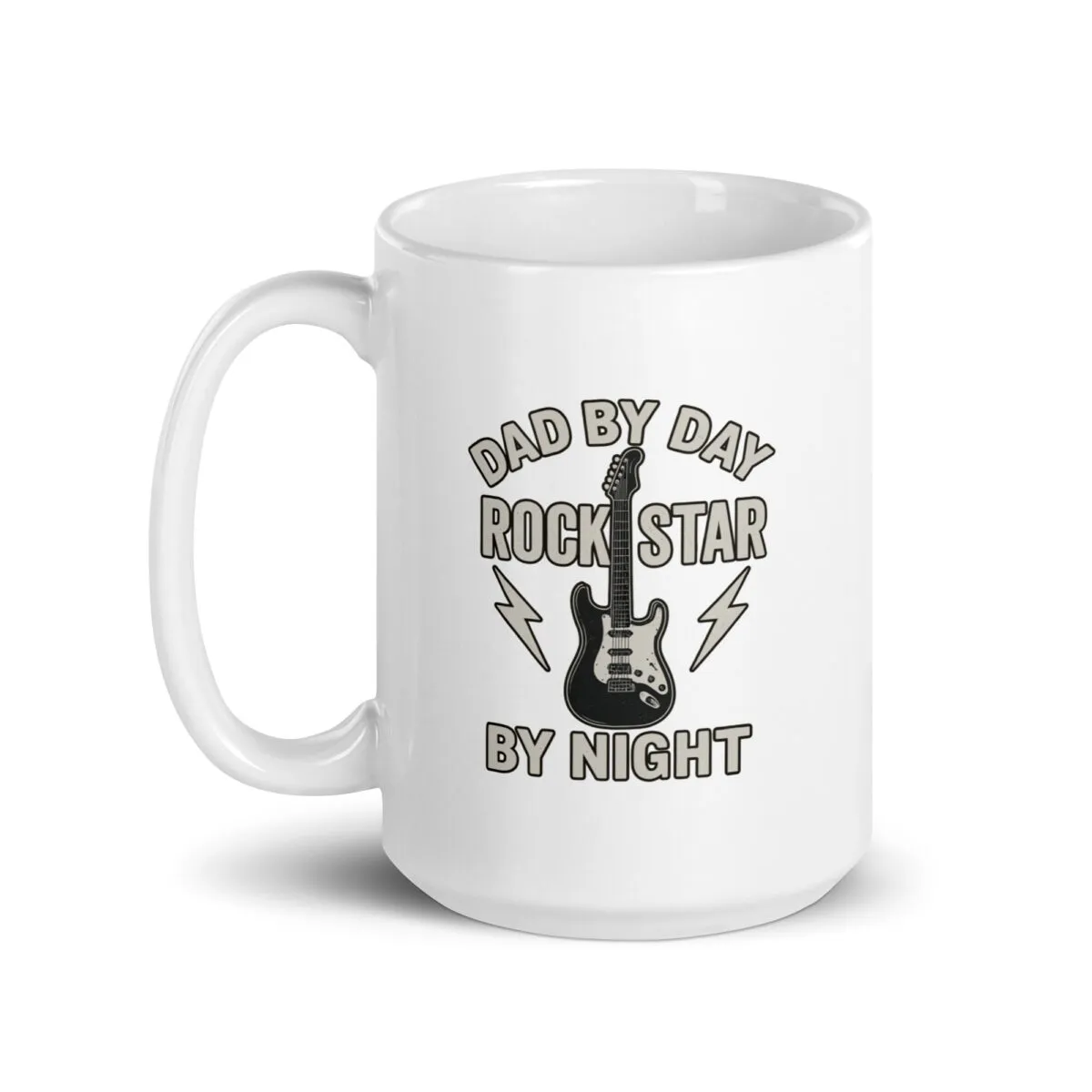 White mug with dad rock star design