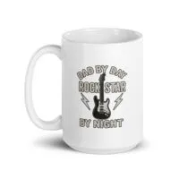 White mug with dad rock star design