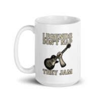 Mug with guitar and 'Legends Don't Nap' quote.