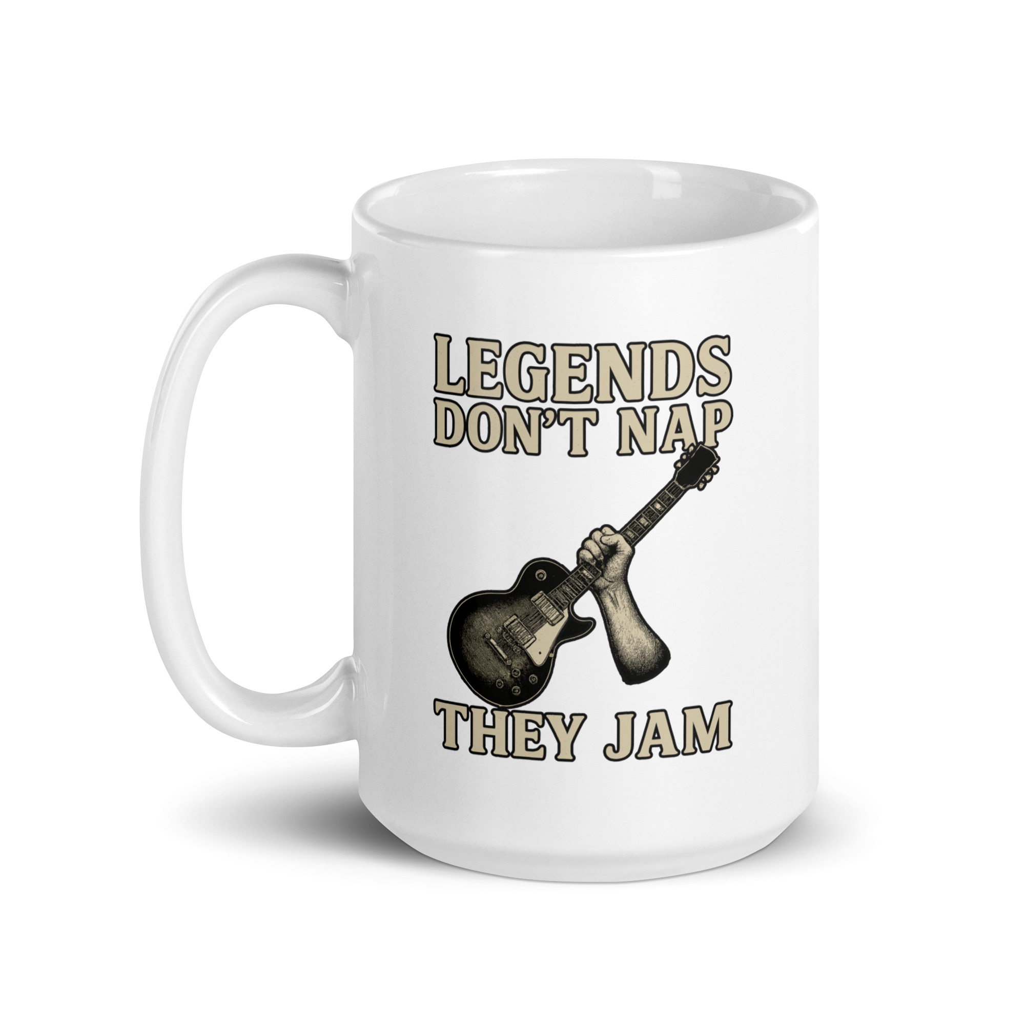 white-glossy-mug-white-15-oz-handle-on-left-68f1e375ae2c8.jpg Mug with guitar and 'Legends Don't Nap' quote.