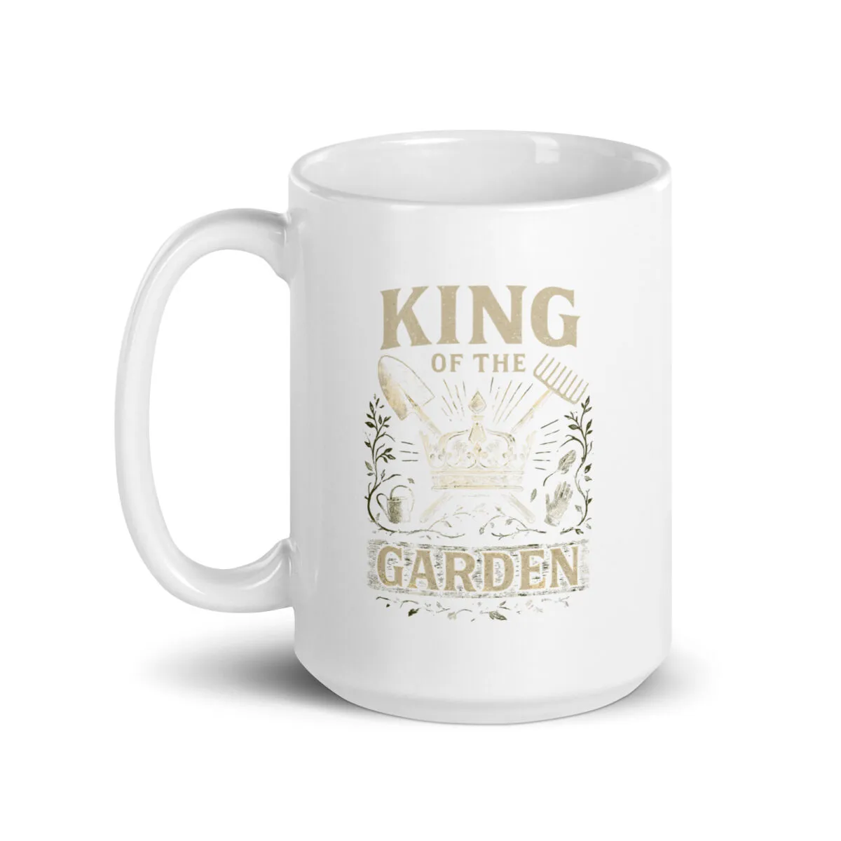 White mug with King of the Garden design