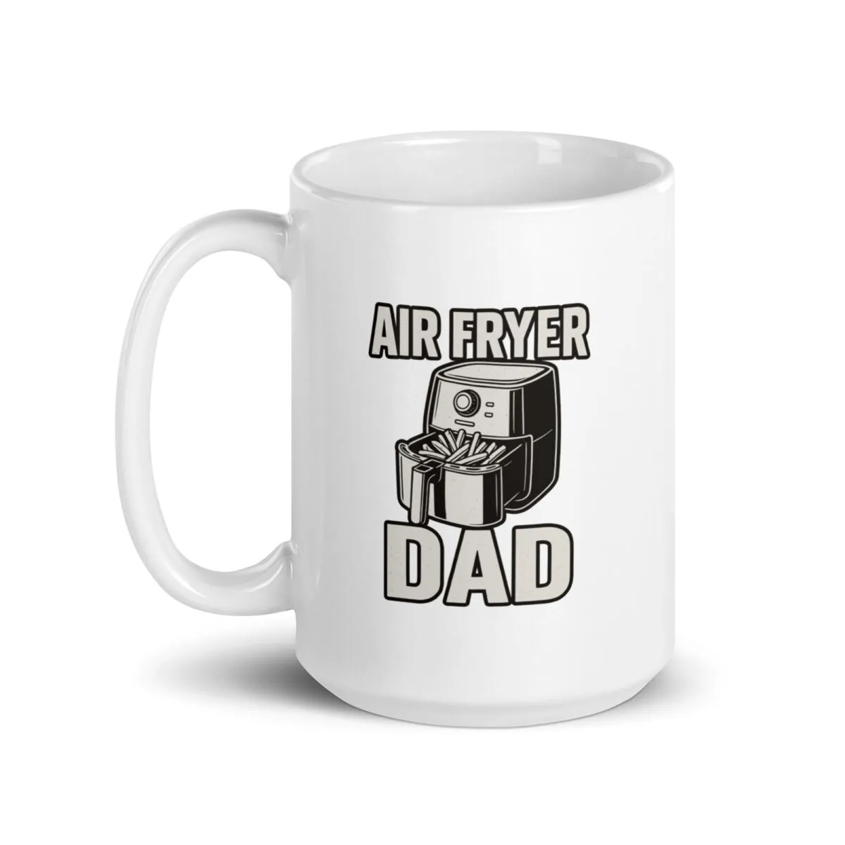 White mug with 'Air Fryer Dad' design.